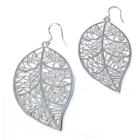 Leaves Fall 925 Silver Earrings - Picture 1 of 2